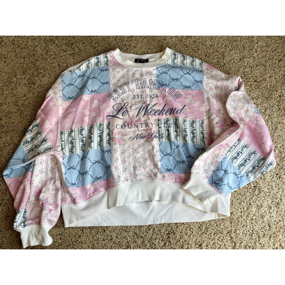 Vinyl Con  Women's Patchwork Bow Crewneck‎ Sweatshirt Size Medium